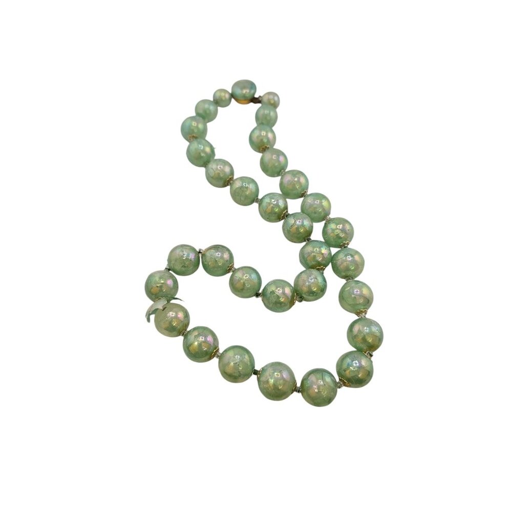 Vintage Iridescent Acrylic Beaded Necklace with Glass Clasp (A8227)